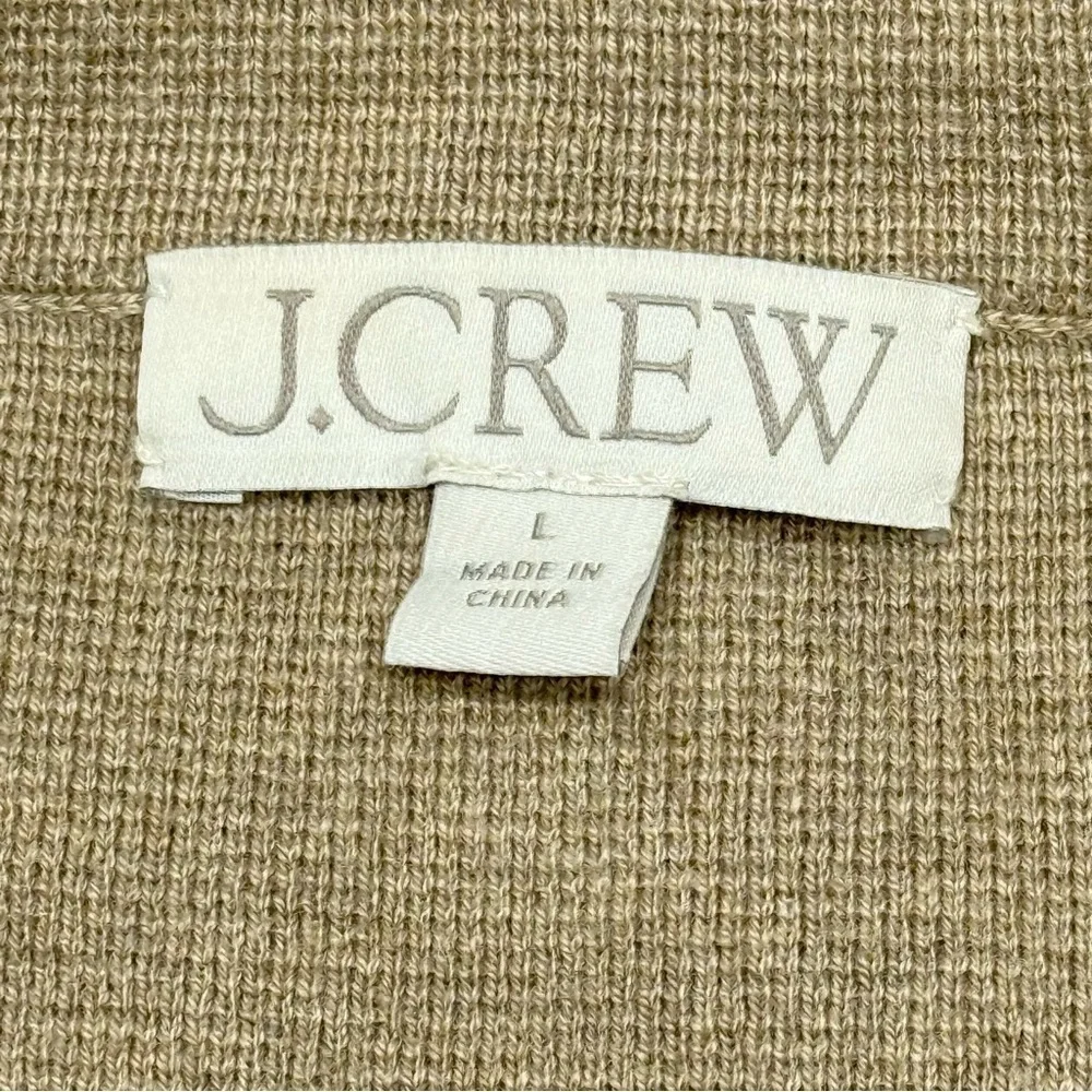 J. Crew Ella Open Front Long Sweater Blazer Sz L Merino Wool Tan Khaki AD753
